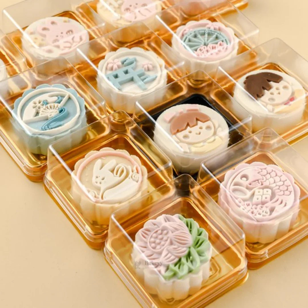IndividualCupcakesAndPastryContainerGoldColorSquareMoonCakeHolder - Bakeyy.com