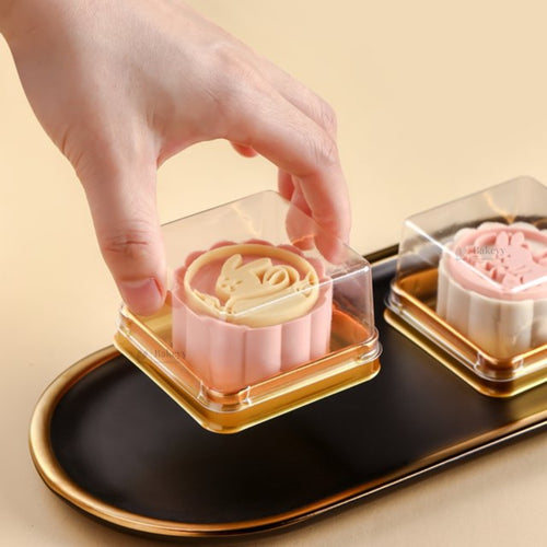Individual Cupcakes And Pastry Container | Gold Color | Square Moon Cake Holder | 2 Sizes Available| Pack Of 50
