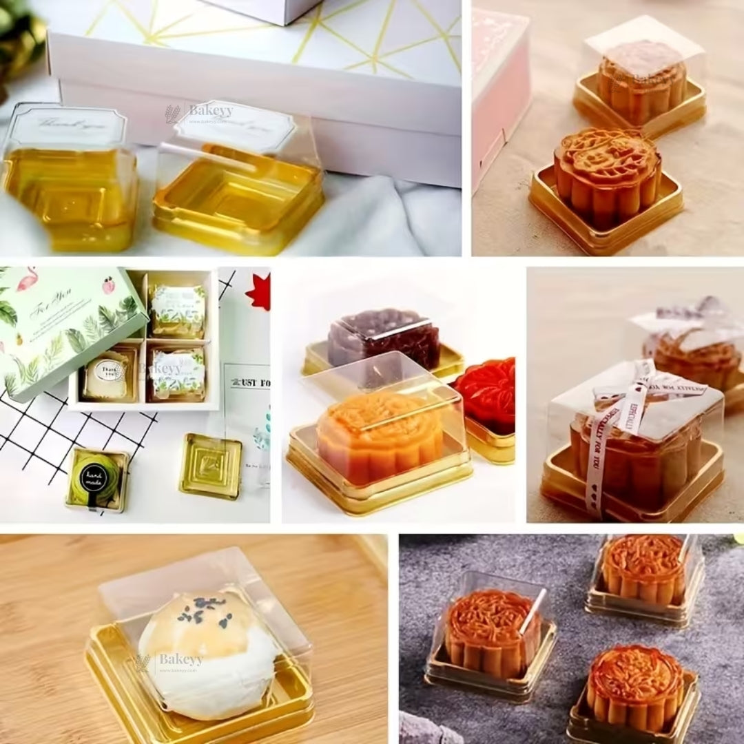 Individual Cupcakes And Pastry Container | Gold Color | Square Moon Cake Holder | 2 Sizes Available| Pack Of 50
