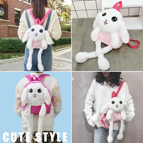 Interactive LED Bunny Plush Backpack | Fluffy Rabbit Design with Moving Ears | 2 Color Options | Pack of 1