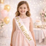 It’s My Birthday Satin Party Sash for Girls Pink with Gold Lettering | Pack of 1