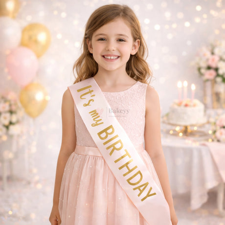 It’s My Birthday Satin Party Sash for Girls Pink with Gold Lettering | Pack of 1