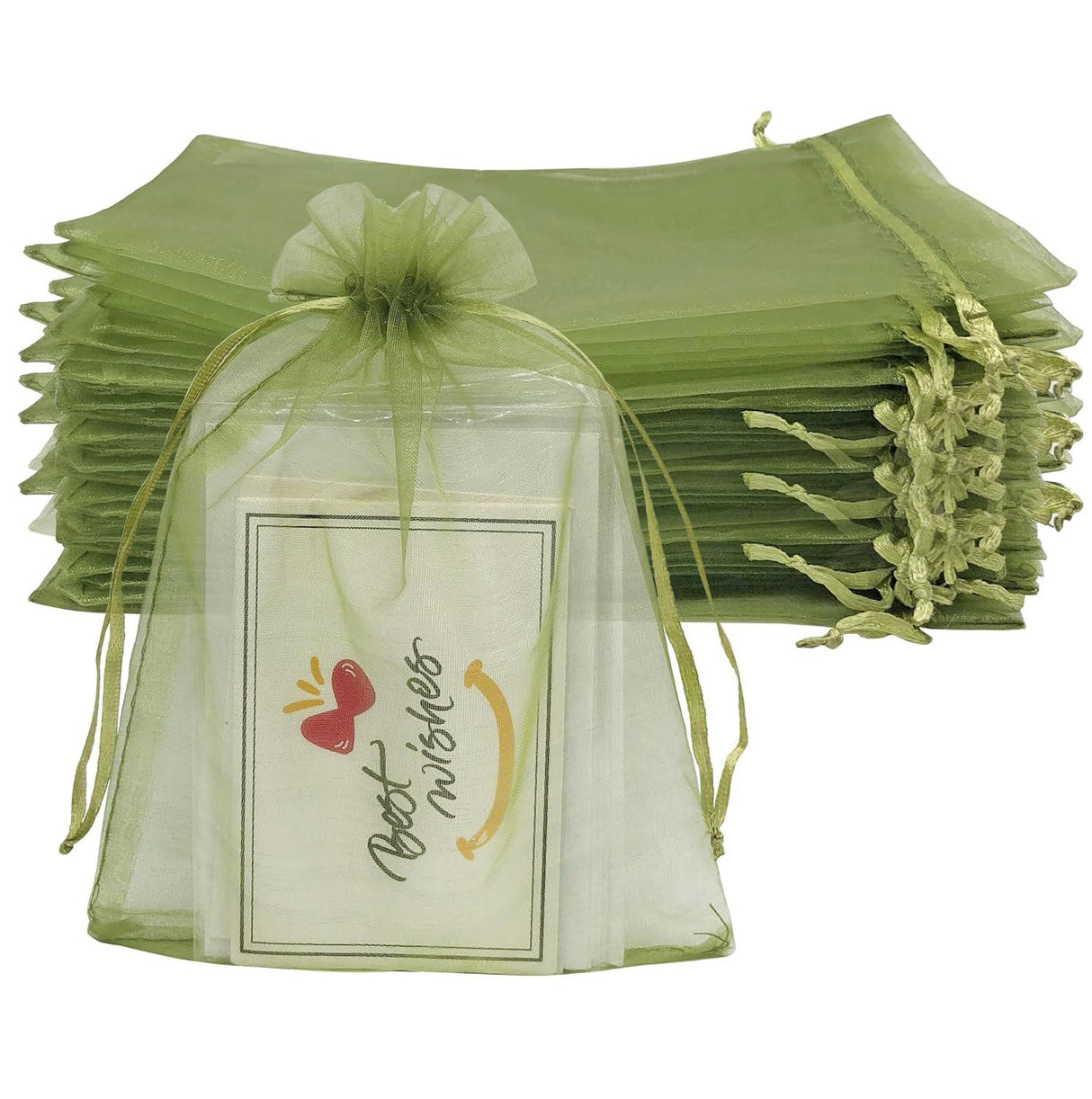 13x18 CM | Organza Potli Bags | Olive Green Colour | Candy Bag| Pack of 99