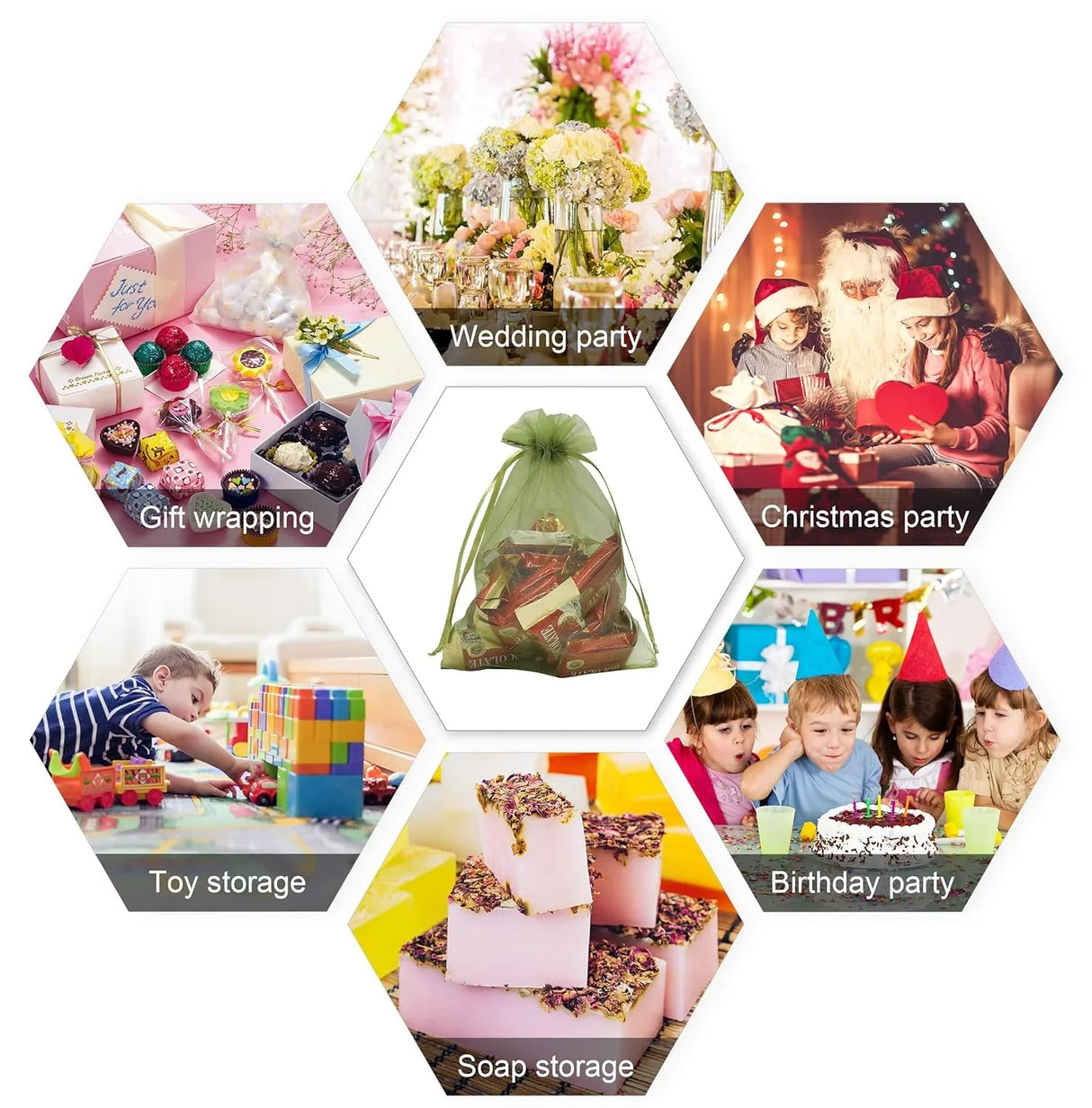 13x18 CM | Organza Potli Bags | Olive Green Colour | Candy Bag| Pack of 99