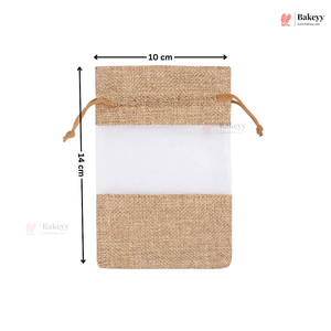 Jute Drawstring Pouch with Double-Sided Transparent Window | Natural Gift & Packaging Bag | Pack of 50