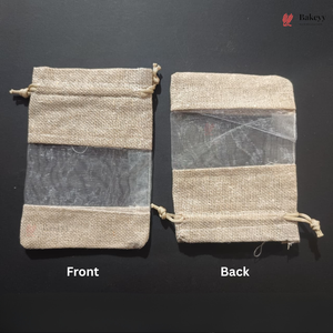 Jute Drawstring Pouch with Double-Sided Transparent Window | Natural Gift & Packaging Bag | Pack of 50