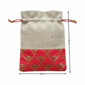 Jute_RedEmbroideredPotliBagwithDrawstringFestiveGiftPouchforWedding_ReturnGiftsPackof10_3 - Bakeyy.com