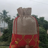 Jute & Red Embroidered Potli Bag with Drawstring | Festive Gift Pouch for Wedding & Return Gifts | Pack of 10 - Bakeyy.com - India - Jute & Red Embroidered Potli Bag with Drawstring | Festive Gift Pouch for Wedding & Return Gifts | Pack of 10 - Default Title 0.00
