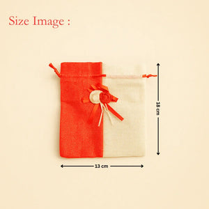Jute potli bag with floral accents, red and cream, 13x18 cm, gift packaging from Bakeyy