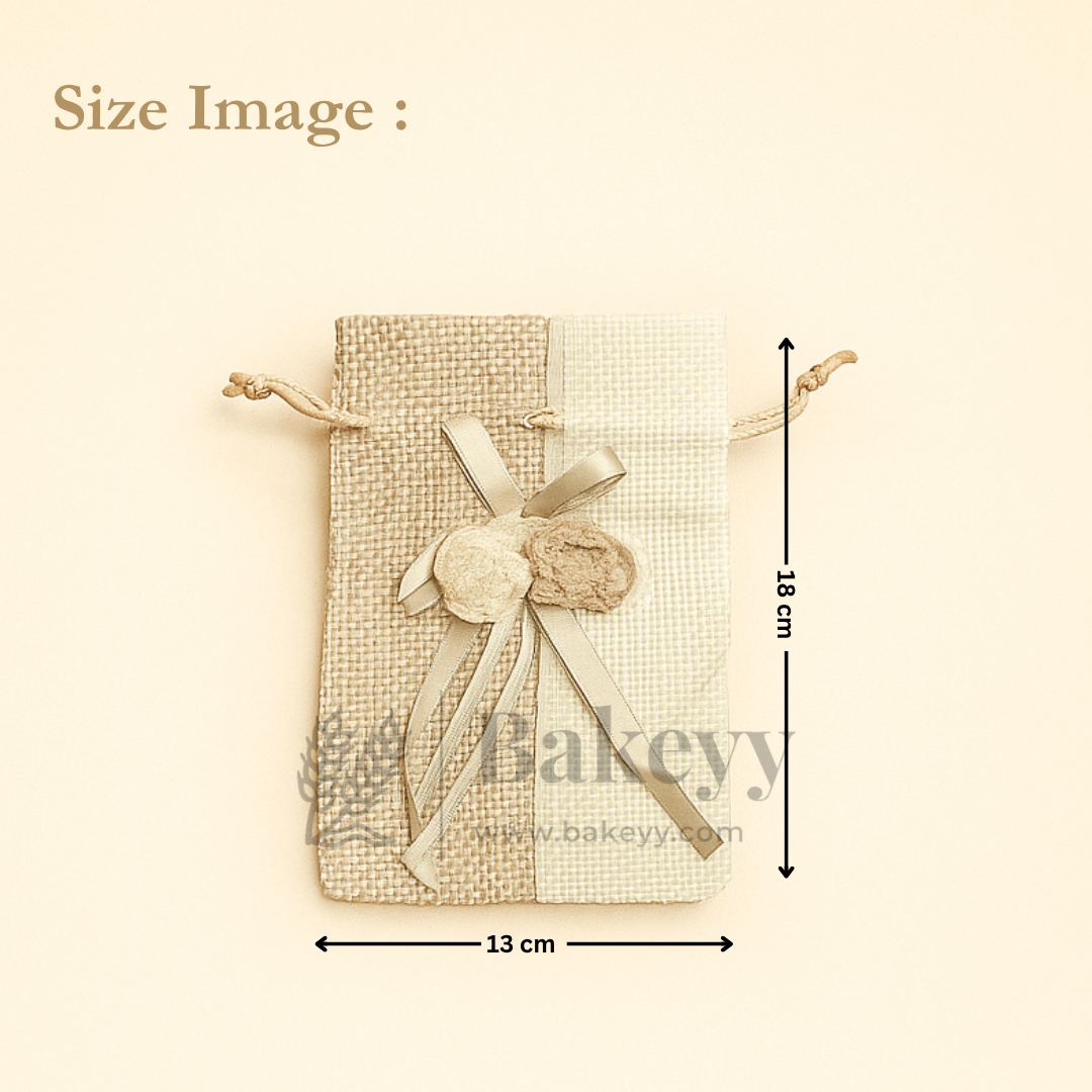 Dual Color Jute Potli Bag with Floral Accent | Traditional Potli Bag | Pack of 10