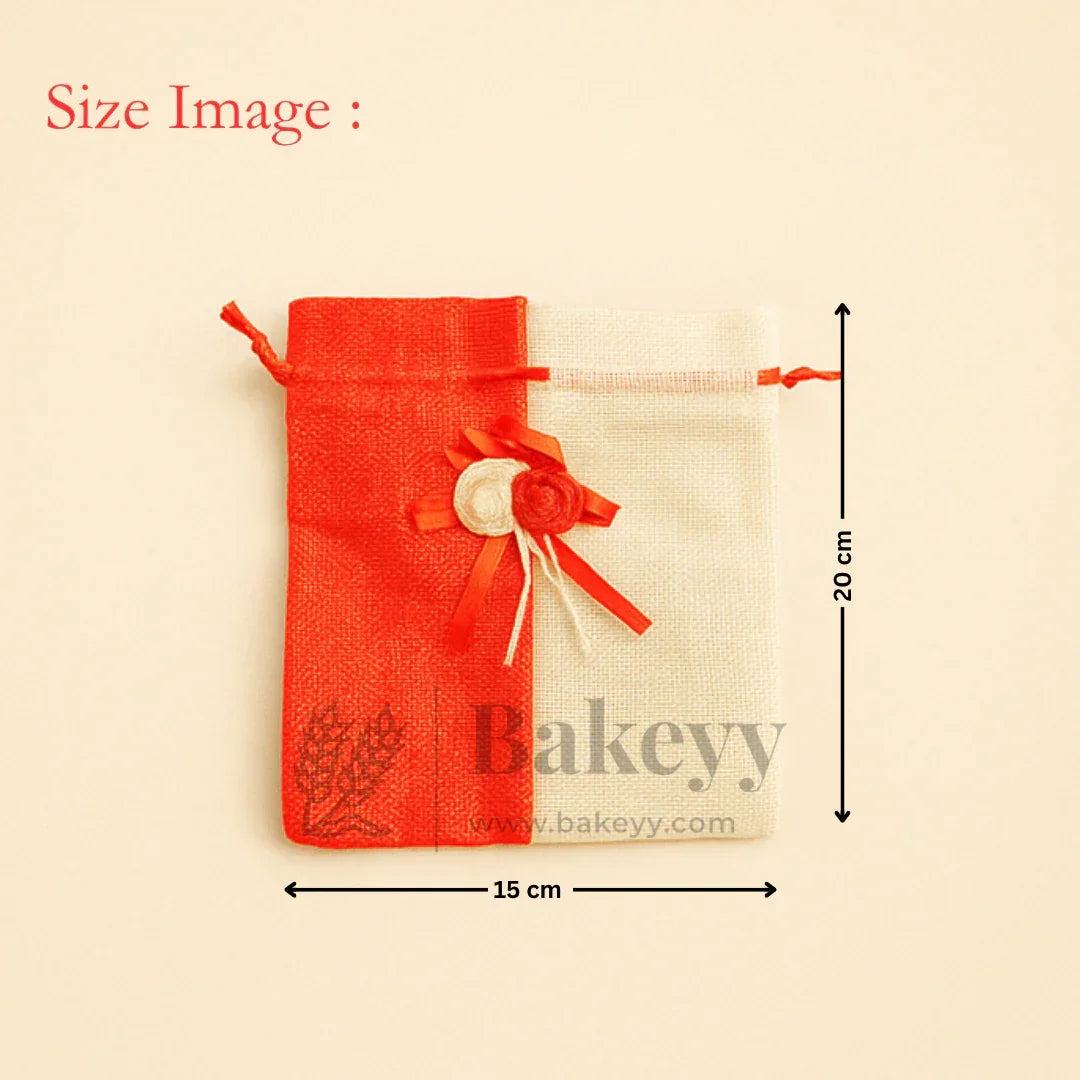 Bakeyy.com jute potli bag with floral accents, 15x20cm, ideal for gift packaging