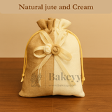 Dual Color Jute Potli Bag with Floral Accent | Traditional Potli Bag | Pack of 10