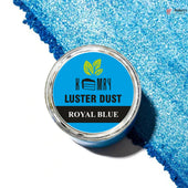 Jar of blue luster dust with a visible brand label on a white background