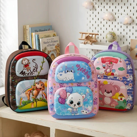 Kids Cartoon Animal Hard-Front Mini Backpack | 3 Cute Animal Designs | Lightweight School & Travel Bag | Pack of 1
