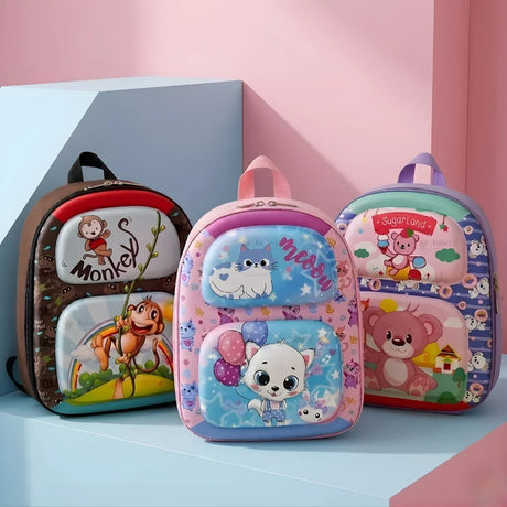 Kids Cartoon Animal Hard-Front Mini Backpack | 3 Cute Animal Designs | Lightweight School & Travel Bag | Pack of 1