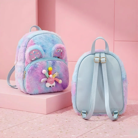 Kids Fluffy Fur Backpack | Soft Plush Mini Backpack | Multiple Color Options | Pack of 1