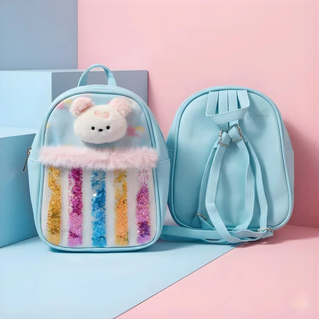 Kids Glitter Star Bear Backpack | Transparent Glitter Front | 3 Color Options | Pack of 1
