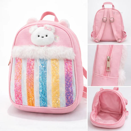 Kids Glitter Star Bear Backpack | Transparent Glitter Front | 3 Color Options | Pack of 1