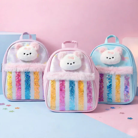 Kids Glitter Star Bear Backpack | Transparent Glitter Front | 3 Color Options | Pack of 1