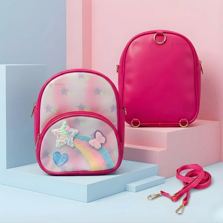 Kids Glitter Unicorn & Rainbow Mini Backpack | Detachable Shoulder Strap | Multiple Color Options | Pack of 1