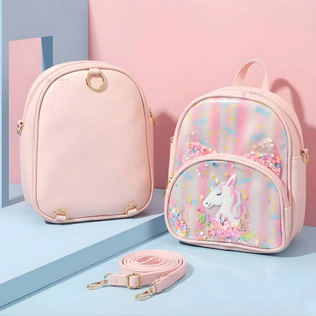 Kids Glitter Unicorn & Rainbow Mini Backpack | Detachable Shoulder Strap | Multiple Color Options | Pack of 1