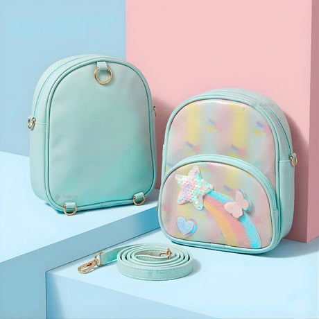 Kids Glitter Unicorn & Rainbow Mini Backpack | Detachable Shoulder Strap | Multiple Color Options | Pack of 1