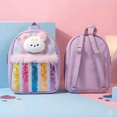 Kids Glitter Star Bear Backpack | Transparent Glitter Front | 3 Color Options | Pack of 1