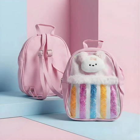 Kids Glitter Star Bear Backpack | Transparent Glitter Front | 3 Color Options | Pack of 1