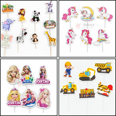 Kids Theme Cake Toppers | Fun Character Designs | Decorative Toppers for Cakes and Cupcakes | Pack of 6 - Bakeyy.com - India - Kids Theme Cake Toppers | Fun Character Designs | Decorative Toppers for Cakes and Cupcakes | Pack of 6 - Constructor 13.00