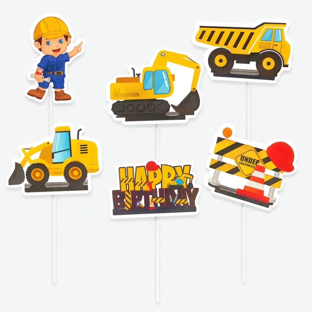 Kids Theme Cake Toppers | Fun Character Designs | Decorative Toppers for Cakes and Cupcakes | Pack of 6 - Bakeyy.com - India - Kids Theme Cake Toppers | Fun Character Designs | Decorative Toppers for Cakes and Cupcakes | Pack of 6 - Constructor 13.00