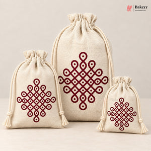Kora Cotton Kolam Print Drawstring Potli Bag 