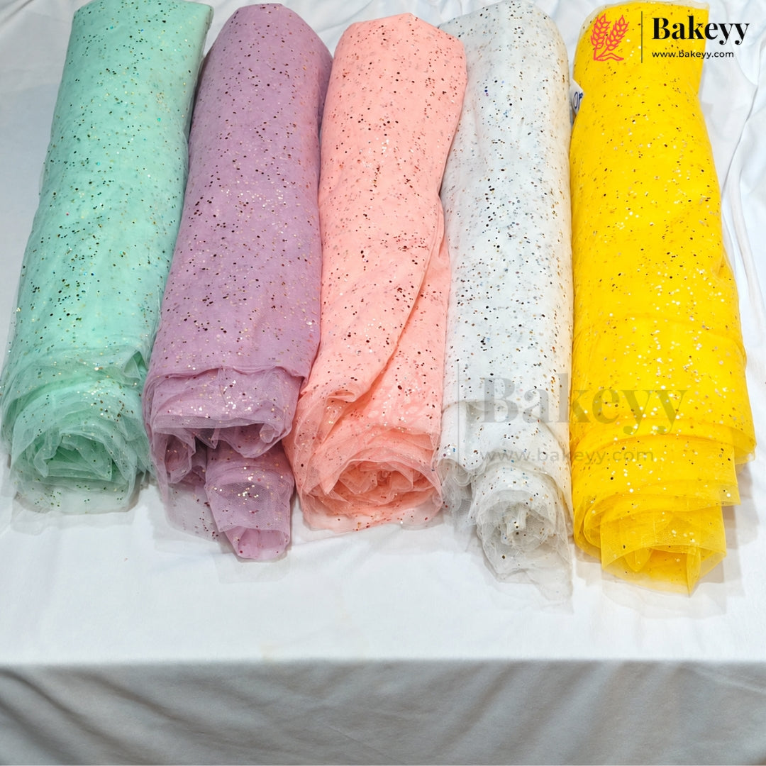Korean Decorative Mesh Fabric with 10 & 25 Meter | Glitter Speckled Net Fabric for Crafting & Decoration |