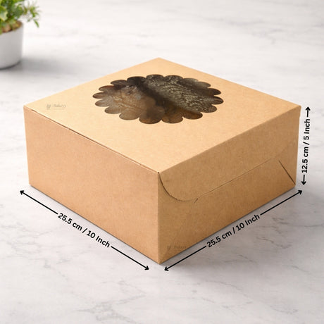 Kraft Cake Box with Flower Window Top | Multiple Sizes Available | Pack of 25