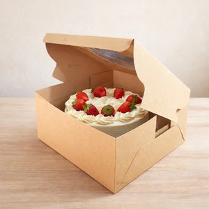 Kraft Cake Box with Flower Window Top | Multiple Sizes Available | Pack of 25
