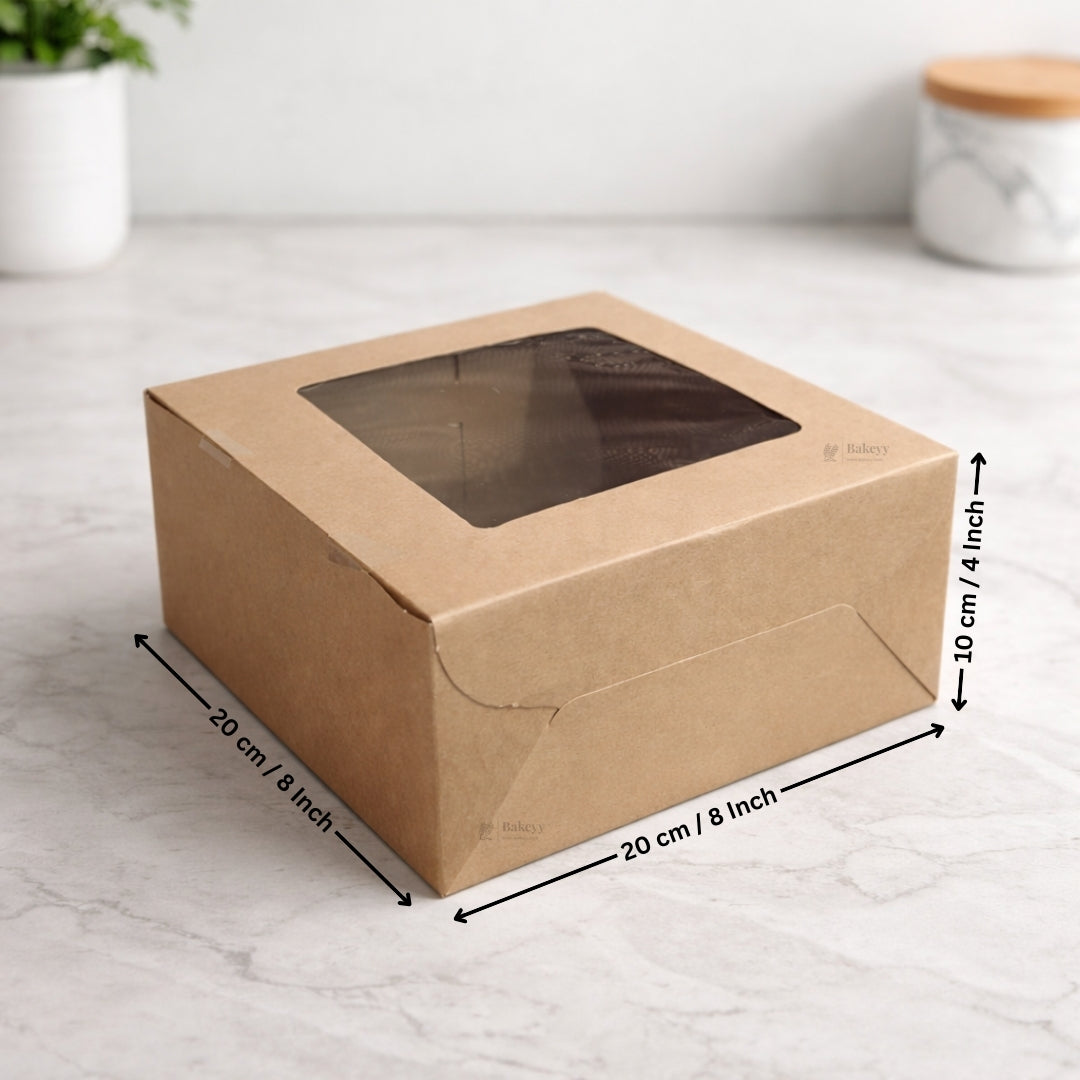 4 Inch Height | Kraft Cake Box with Square Window Top | Pack of 25