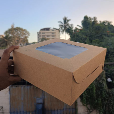 4 Inch Height | Inside Coated Kraft Cake Box with Designer Window Top | Premium Bakery Display Box | Pack of 25