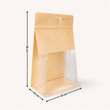 Kraft Paper Bread Pouch with Clear Window | Stand-Up Bakery Packaging Bag | 3 Sizes Available | Pack of 50