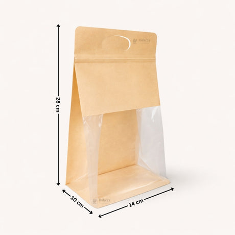 Kraft Paper Bread Pouch with Clear Window | Stand-Up Bakery Packaging Bag | 3 Sizes Available | Pack of 50