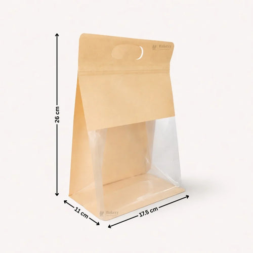 Kraft Paper Bread Pouch with Clear Window | Stand-Up Bakery Packaging Bag | 3 Sizes Available | Pack of 50