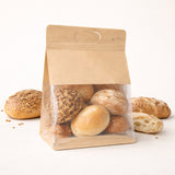 Kraft Paper Bread Pouch with Clear Window | Stand-Up Bakery Packaging Bag | 3 Sizes Available | Pack of 50