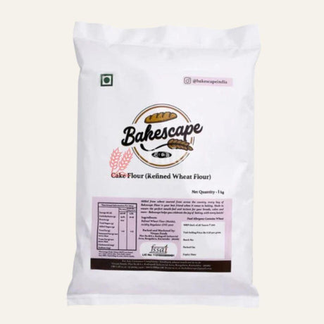 Bakescape Premium Cake Flour(Refined Wheat Flour) 1 KG | Unbleached, Low Protein | Perfect for Waffles, Cinnamon Rolls & Fluffy Cakes - Bakeyy.com - India - Bakescape Premium Cake Flour(Refined Wheat Flour) 1 KG | Unbleached, Low Protein | Perfect for Waffles, Cinnamon Rolls & Fluffy Cakes - Default Title