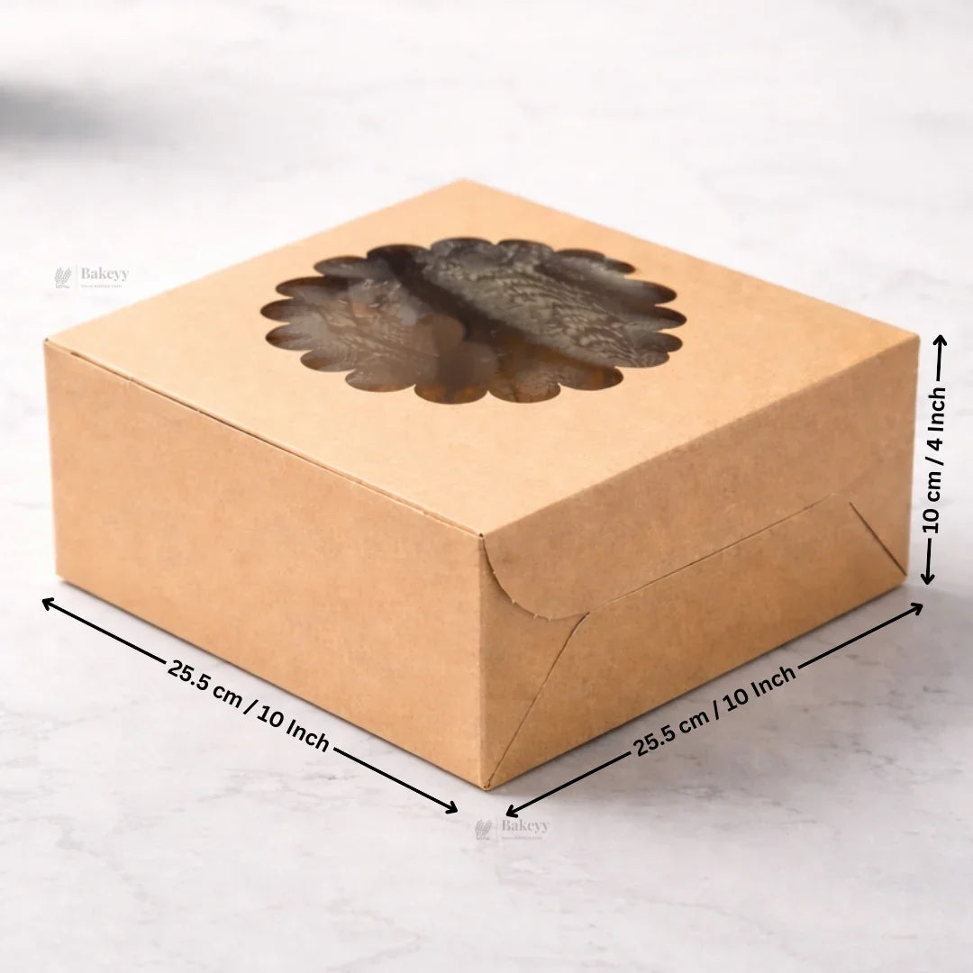 Kraft Cake Box with Flower Window Top | Multiple Sizes Available | Pack of 25