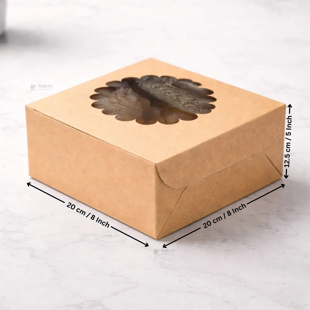 Kraft Cake Box with Flower Window Top | Multiple Sizes Available | Pack of 25