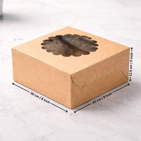 Kraft Cake Box with Flower Window Top | Multiple Sizes Available | Pack of 25
