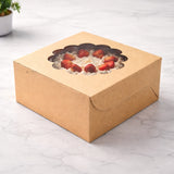 Kraft Cake Box with Flower Window Top | Multiple Sizes Available | Pack of 25