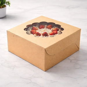 Kraft Cake Box with Flower Window Top | Multiple Sizes Available | Pack of 25