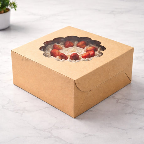 Kraft Cake Box with Flower Window Top | Multiple Sizes Available | Pack of 25