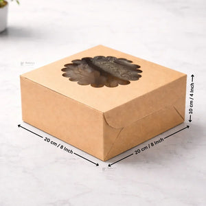 Kraft Cake Box with Flower Window Top | Multiple Sizes Available | Pack of 25