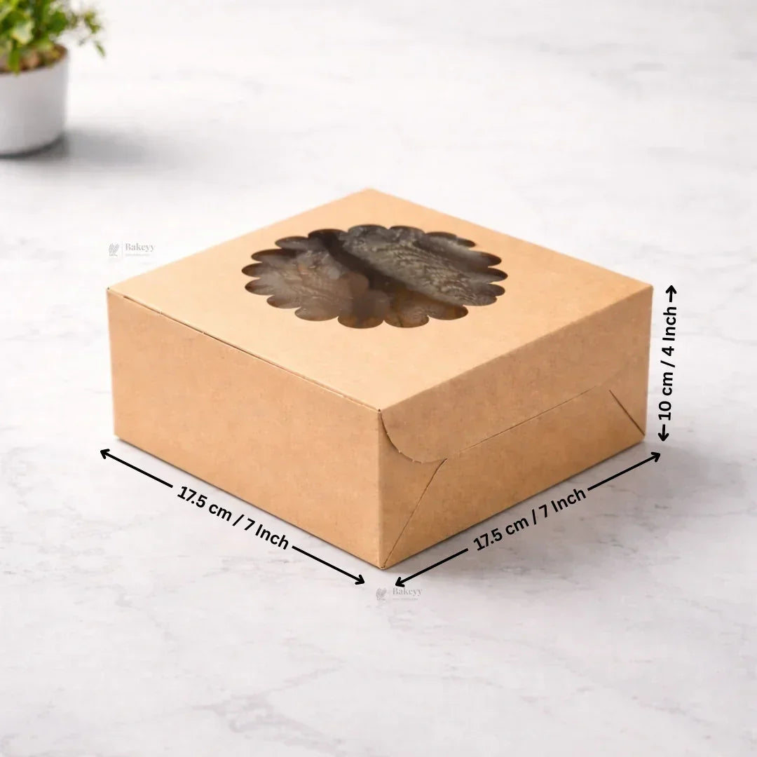 Kraft Cake Box with Flower Window Top | Multiple Sizes Available | Pack of 25