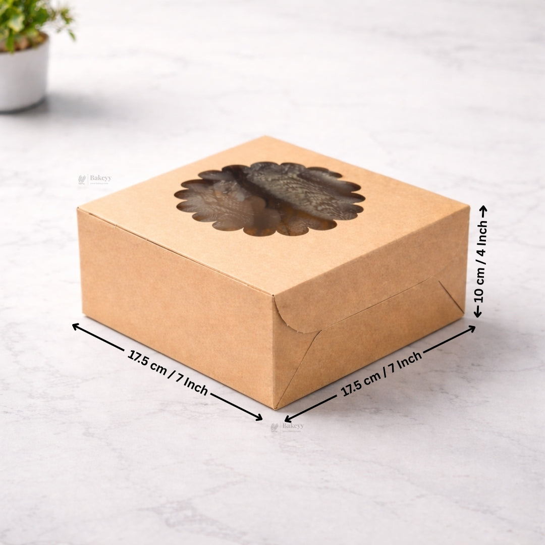 Kraft Cake Box with Flower Window Top | Multiple Sizes Available | Pack of 25